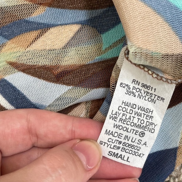 Vintage Shameless Sheer Mesh‎ Top Brown Blue Teal Psychedelic S Rave Y2K Groovy - Picture 7 of 9